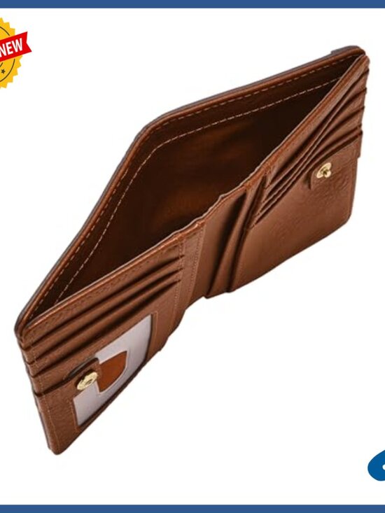 Credit Card Holder with Snap Closure - Compact Size Leather Bifold Wallet with Snap Closure and Card Slots